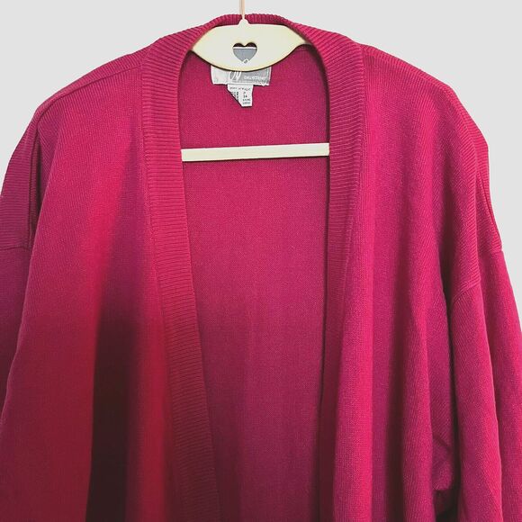 Y2K Long Cardigan Sweater Sz 18 20 Berry Red Pink Pockets JP Collections Duster - Picture 2 of 6